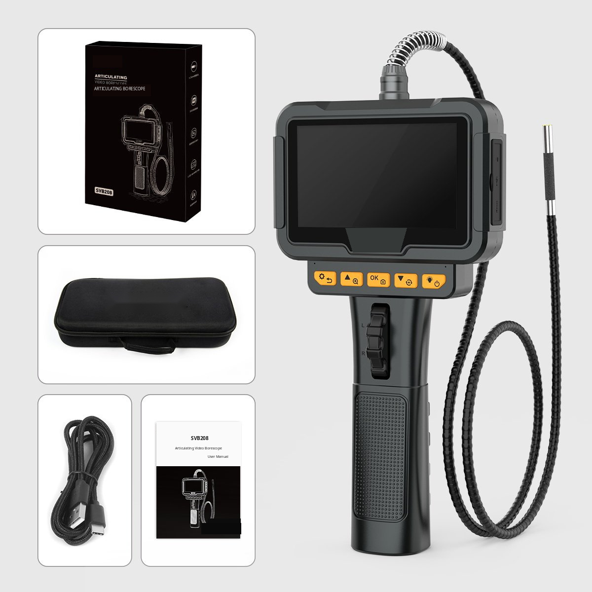 Professional Automotive Inspection Camera with Flexible Probe and HD Display